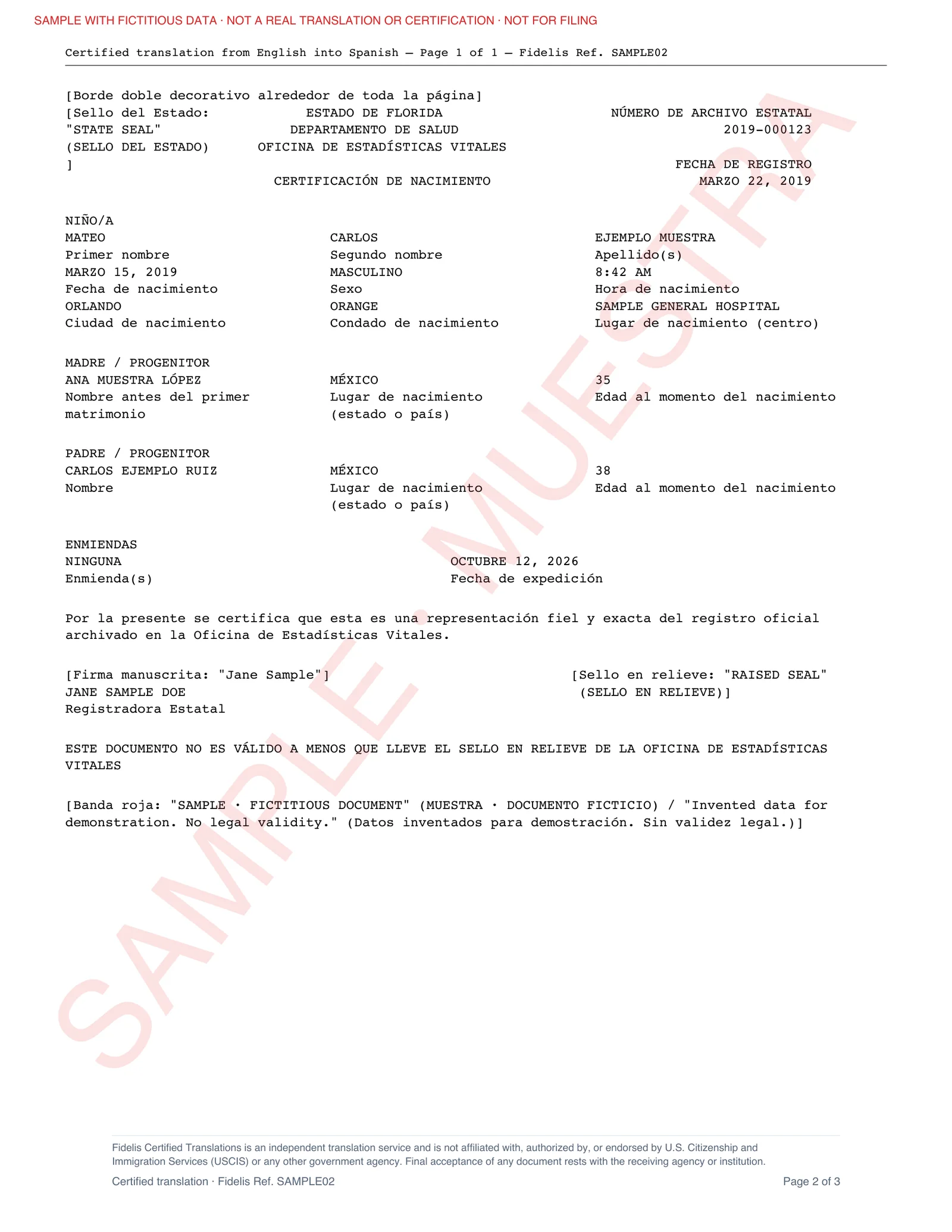 2. Mirror-format Spanish translation